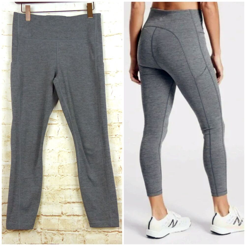 Athleta Ultimate Stash Pocket 7/8 Tight Leggings Womens M Heather Gray Yoga FLAW